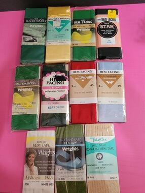 Vintage Bundle Blanket Binding Hem Facing And Hem Tape. 11 Packs (0771)